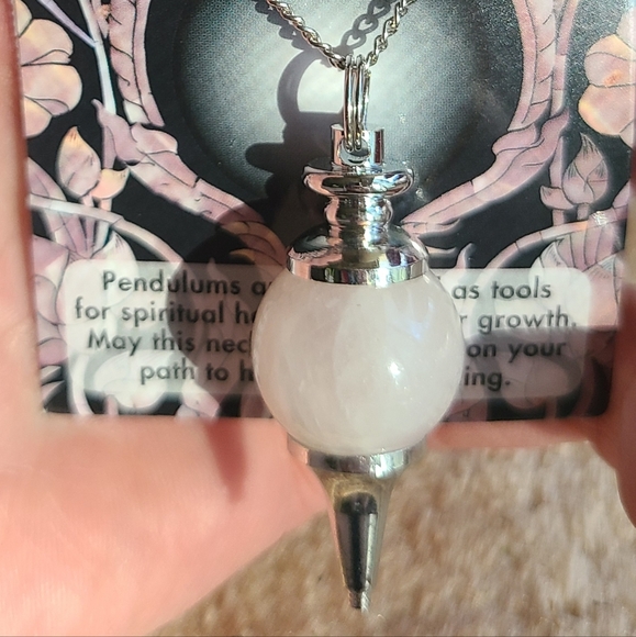 ROSE QUARTZ Crystal Pendant Pendulum Chakra Love Stone 30" Chain Silver Necklace - Picture 5 of 8